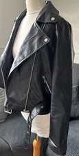 ladies girls size 8 black faux leather look biker jacket PLT VGC worn once