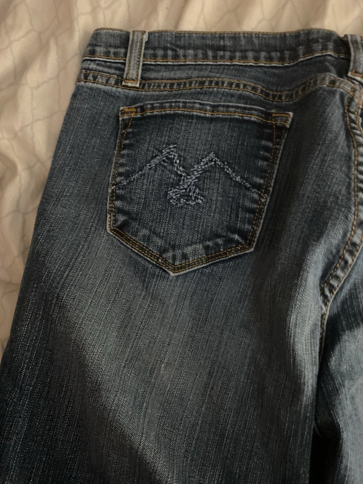 Pantalones de mezclilla VIGOSS, para mujer talla 17, azul, bolsillos de mezclilla, parte inferior recortada Y2K Foto 3 de 4