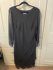 satsuma london size 18 black evening dress sheer sleeves, layered hem