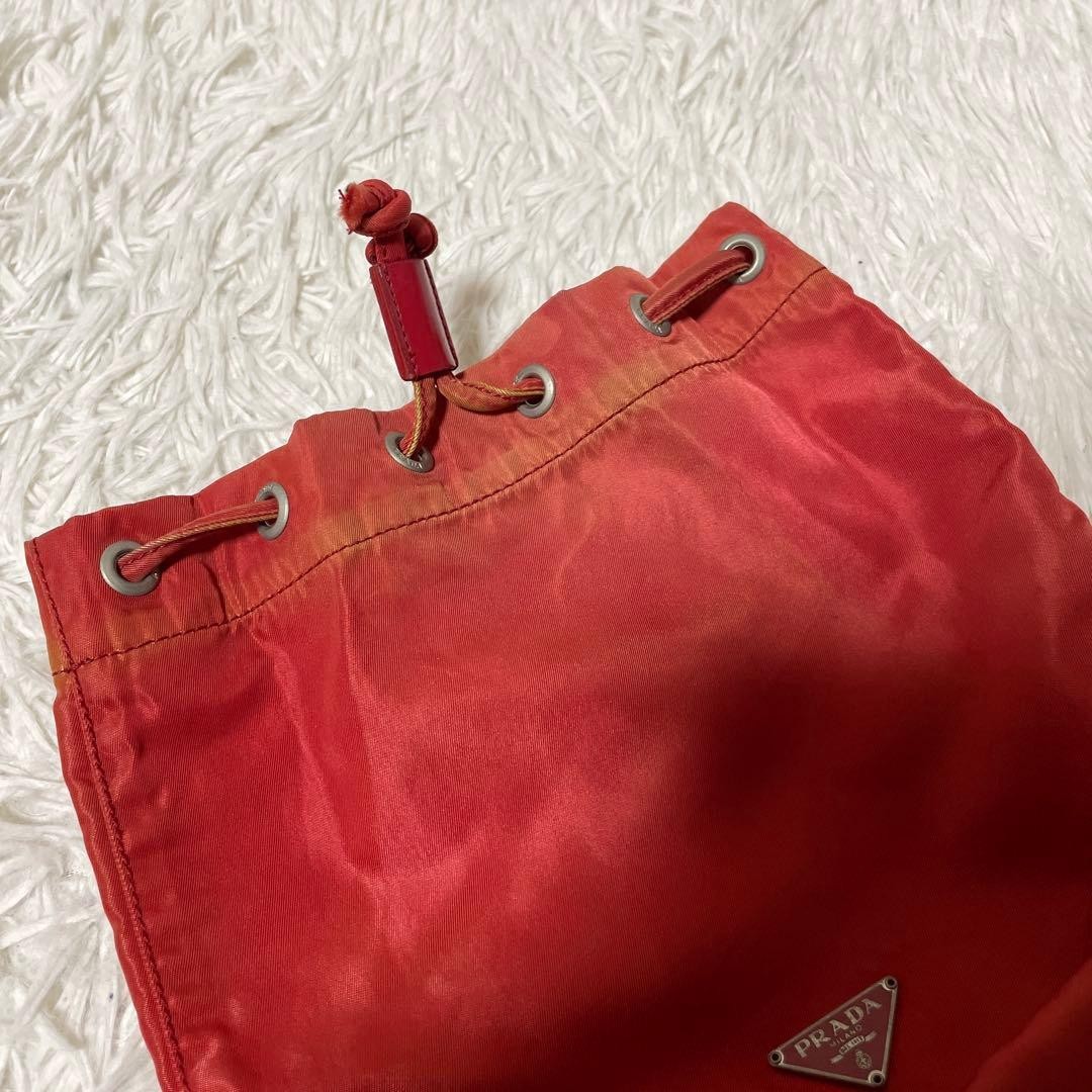 Good Condition PRADA Pouch Drawstring Nylon Red L… - image 7