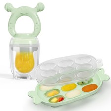 Silicone Baby Fruit Feeder with Freezer Nibble Tray Combo, Baby Teethers, Bre...