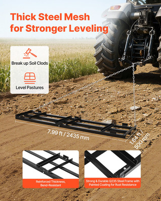 VEVOR Drag Harrow, 96 x 20 in, Tow-Behind Driveway Grader with Adjustable Width