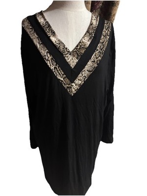 Vision USA Boutique Leopard Black V Neck Plus Top Shirt Sz 2xl