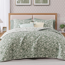 Quilt Set Queen Size, Green Floral Quilt Sets, Reversible Bedspread Lightweight
