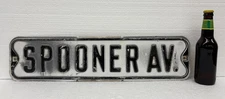 24" Vtg SPOONER AV. Embossed Pressed Steel Street Road Sign - Altoona, Wisconsin