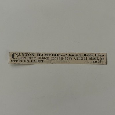 Canton Hampers Ratan Hampers Stephen Cabot 1860 Boston Clipping TAJ7-S38