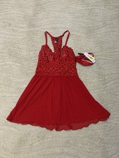 Cassandra Intimates red lace/mesh mini slip w/panties, two piece, SZ S, BNWT 