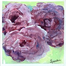 6x6 Bold Purple Floral Roses On Paper Original Acrylic Art Signed