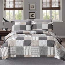 Comforter Set Queen Size Plaid Patchwork Comforter Bedding-7 Piece Bed in a B...