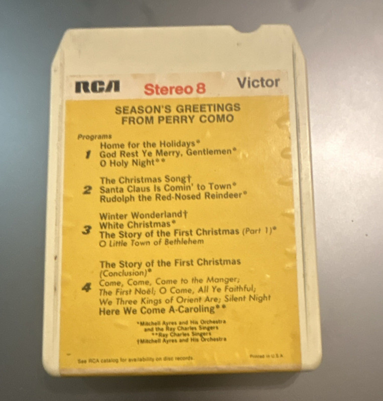 RCA Victor Stereo 8-Track Cartridge Perry Como Season's Greetings Christmas