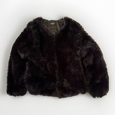 Simply Vera Wang Black Shaggy Faux Fur Short Jacket Womens Med Cozy Winter Chic