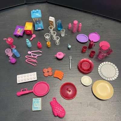 BARBIE KITCHEN LOT Doll Food Pots Pans Dishes Utensils Vintage Modern Dreamhouse