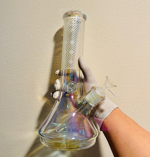 Filtro bong de agua de vidrio vaso iridiscente clásico a cuadros de 12 pulgadas de grosor tazón de 14 mm - Imagen 7 de 7