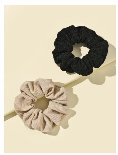 2 Piece Sparkle Shimmer Tiny Rhinestones Pattern Scrunchie Hair Tie