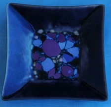 Mid Century Modern Enamel on Copper Tray by James Simpson With Purple Design
