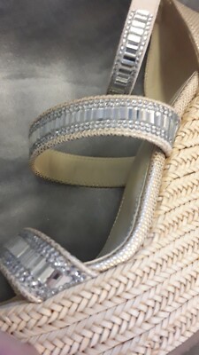 Aldo (Sz 6) Silver Rhinestone Ankle Strap Open Toe Wedge  display picture 3