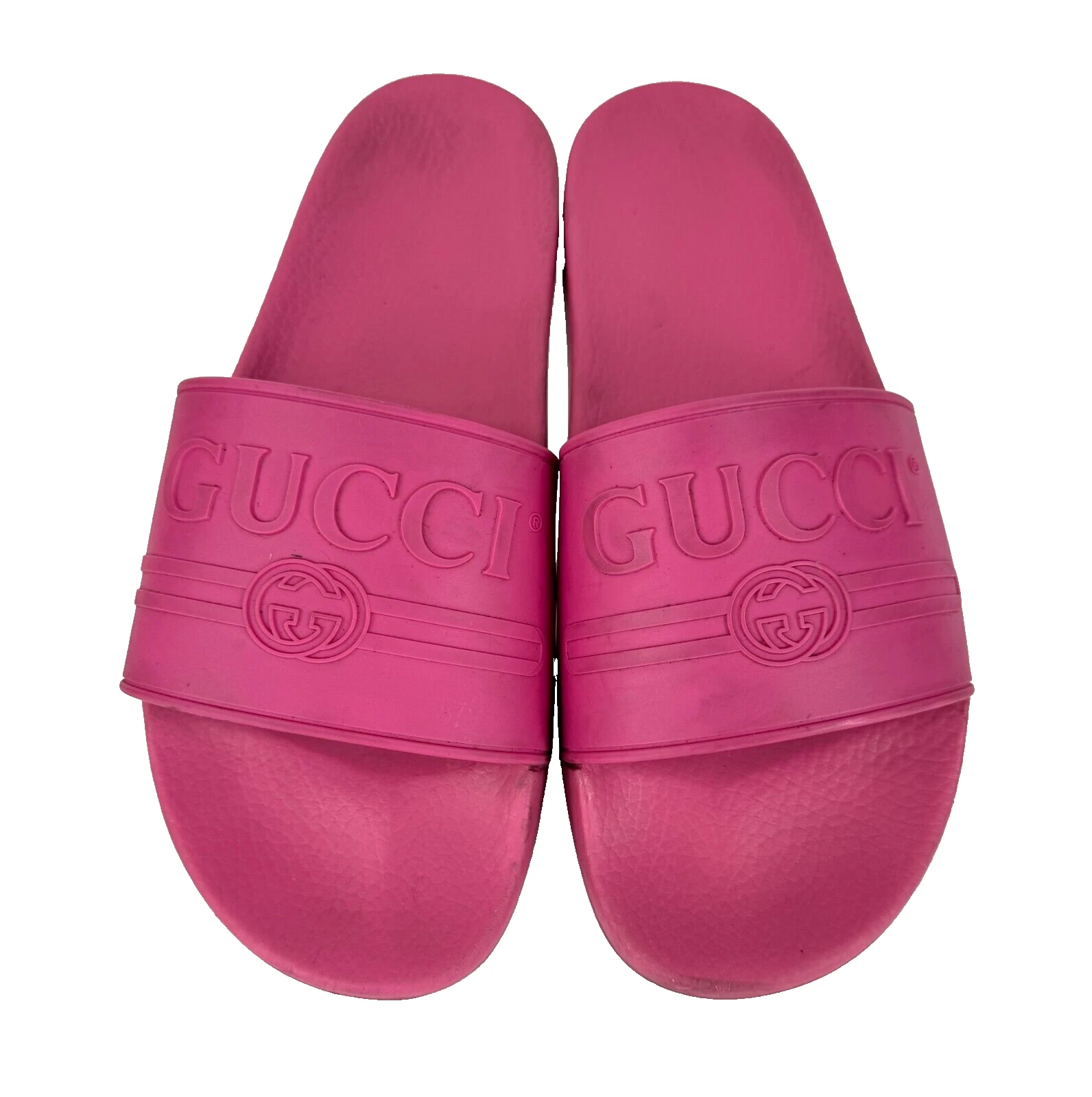 Gucci Auth hommes 11,5 US 11 UK 45 EU logo rose caoutchouc piscine slides sandales chaussures