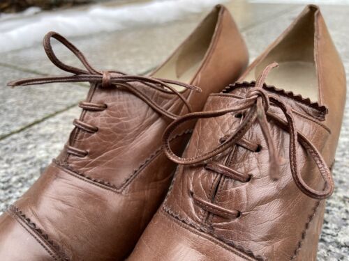 Durer Paris Pumps Shoes Loafers Brown Leather 80s True Vintage 80s Shoe's - Picture 1 of 12