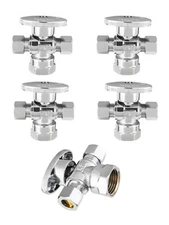 EFIELD 5 PCS 1/4-Turn Dual Angle Stop Valve  1/2" Fip Inlet x 3/8" x3/8 Compress