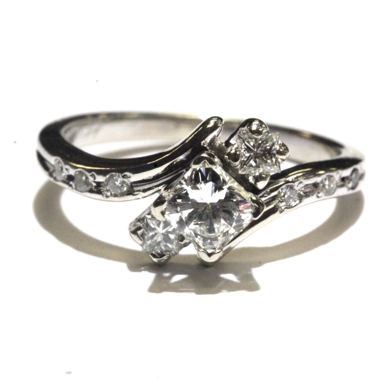 GIA 14k white gold .81ct VS1 H radiant princess diamond engagement ring 3.4g 6