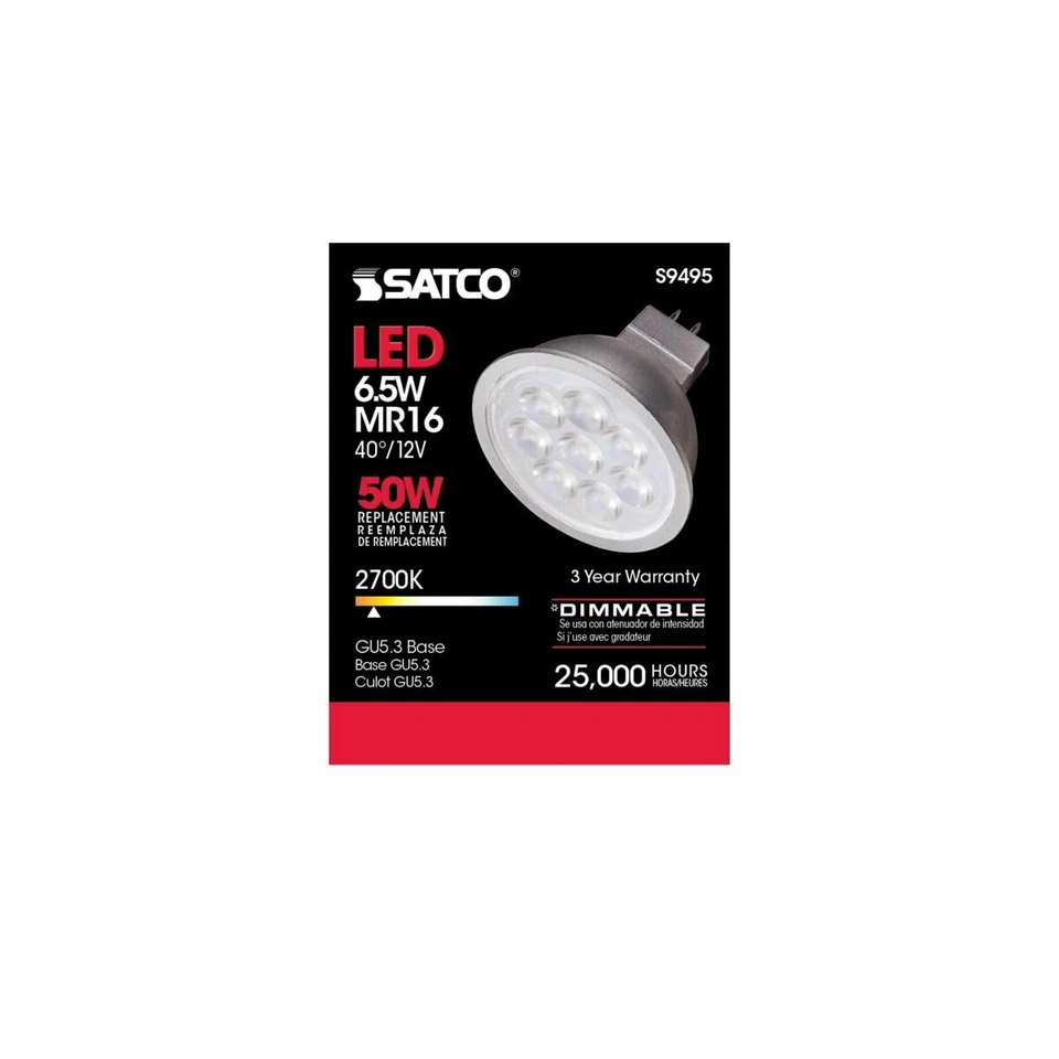 Satco S9495 - 6.5 Watt MR16 LED Bulbs - 40 deg. Beam Angle (6 or 12 pack) - Image 3 of 4