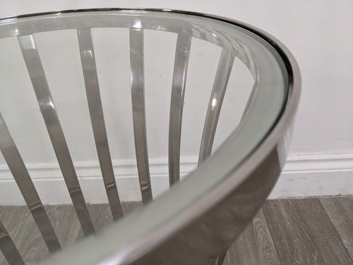 COFFEE TABLE Circular Glass Top Mirrored Chrome Side Lamp Table FREE DELIVERY - Picture 16 of 18