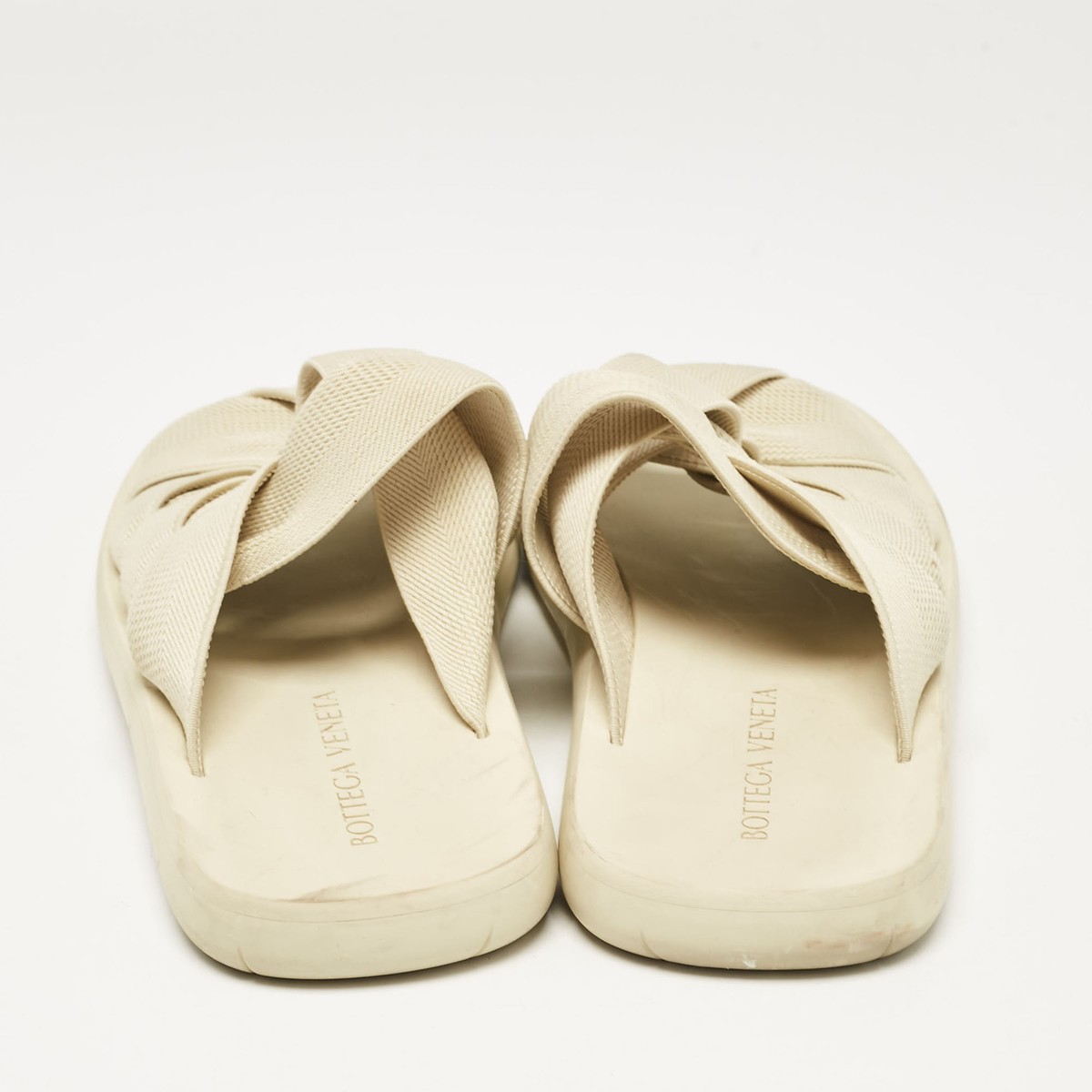 Bottega Veneta Cream Intrecciato Fabric Slide Sandals Size Bottega Veneta Cream Intrecciato Fabric Slide Sandals Size