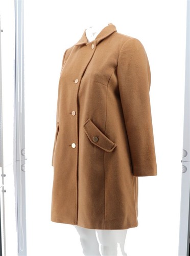 Dennis Basso Button Front Wool Coat Side Slits Classic Camel 16 NWOT (553) - Picture 2 of 9
