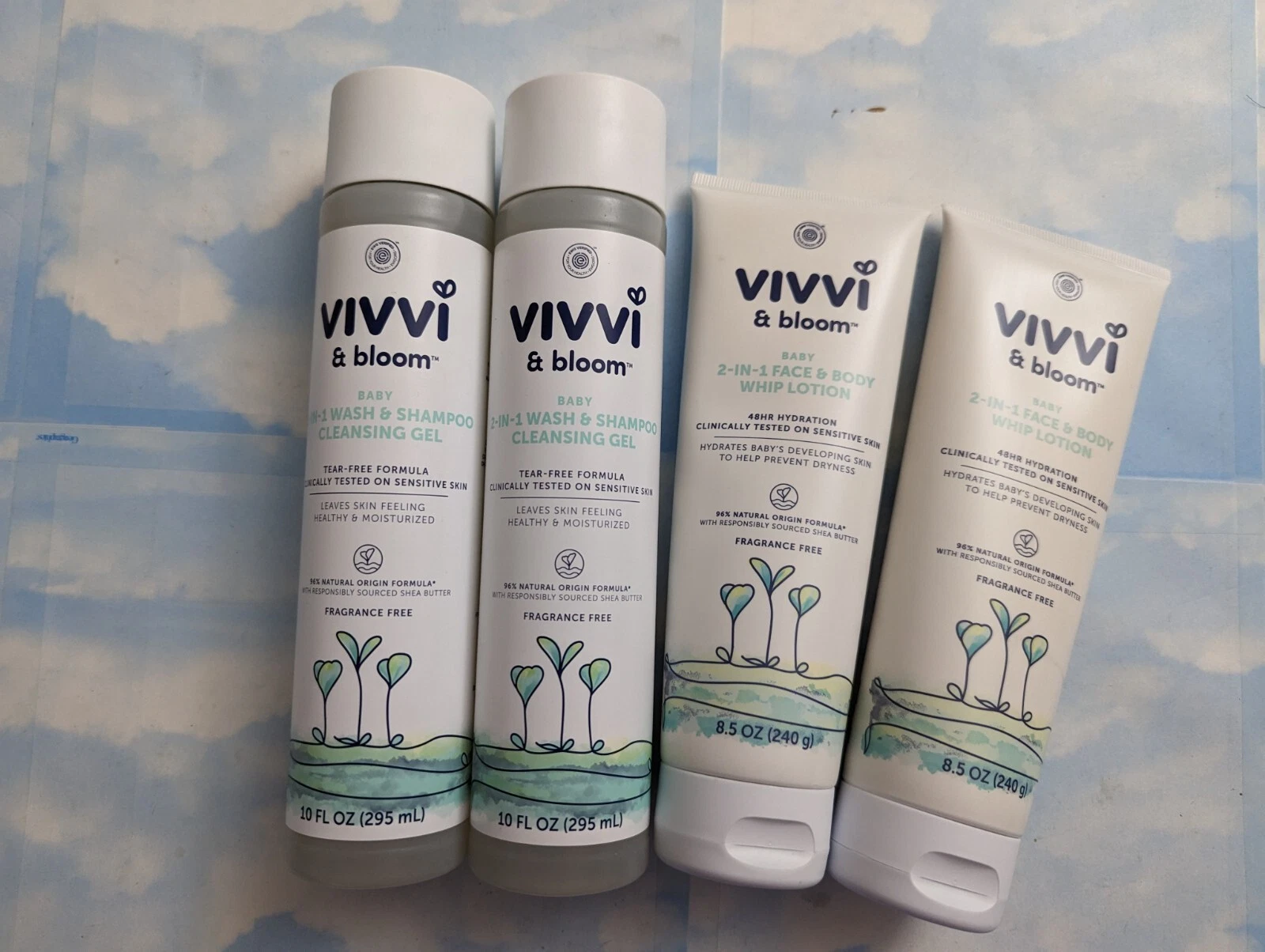 LOT (4) VIVVI & BLOOM BABY 2IN1 WASH & SHAMPOO/FACE & BODY LOTION FRAGRANCE-FREE