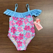 NEW Floatimini Girls Size 4 Bathing Suit 1 Piece Swim Floral Pink Blue UPF 50