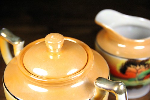 Japanese Sugar & Creamer Set VTG Japan Porcelain Lusterware Takito hand painted - Picture 5 of 5