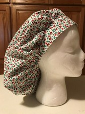 Scrub or Chef Hat Medical Nursing Chemo White with Small Flowers