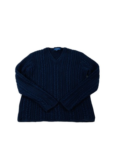 vintage années 90 J. Grand pull à col en V bleu Crew Chunky Cable Tricot Faded - Photo 1 sur 4