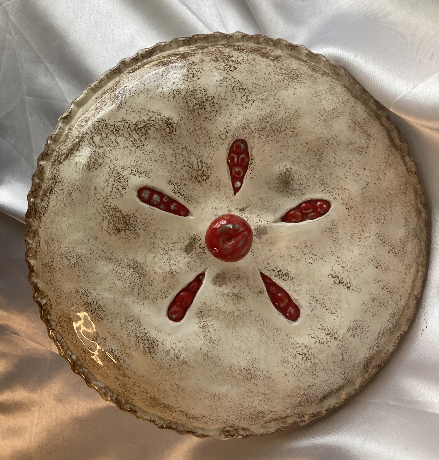 Vintage Cherry Pie Plate Covered Pie Keeper Ceramic Duncan Enterprises 1978