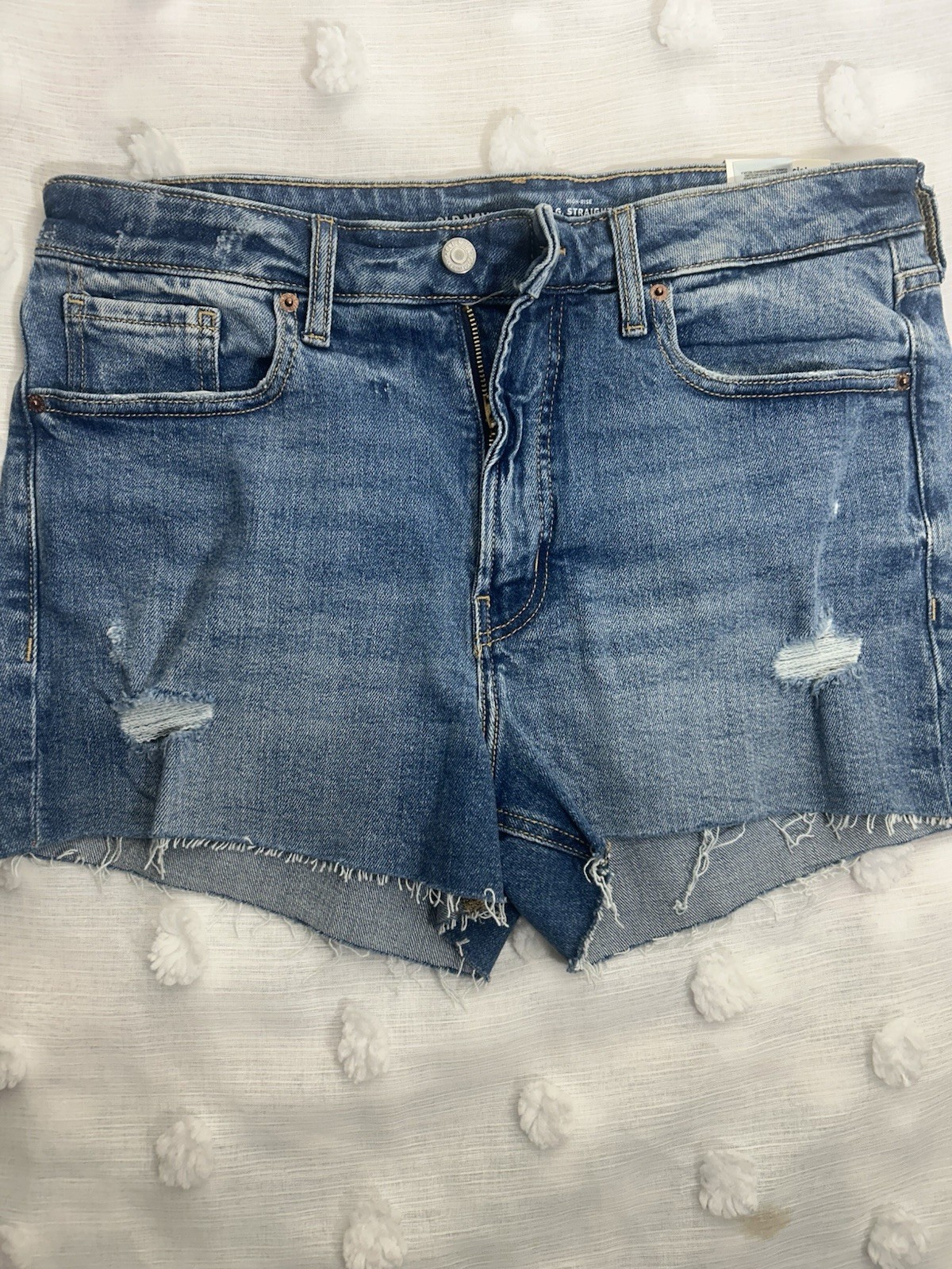 Old Navy O.G. Straight High Rise Cut Off Distressed Denim Shorts Blue Women's 12