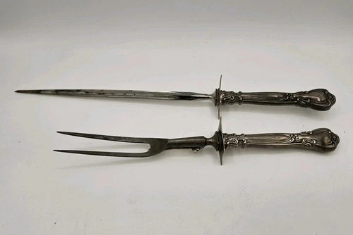 Antique Gorham Chantilly Sterling Silver Carving Fork and Sharpener