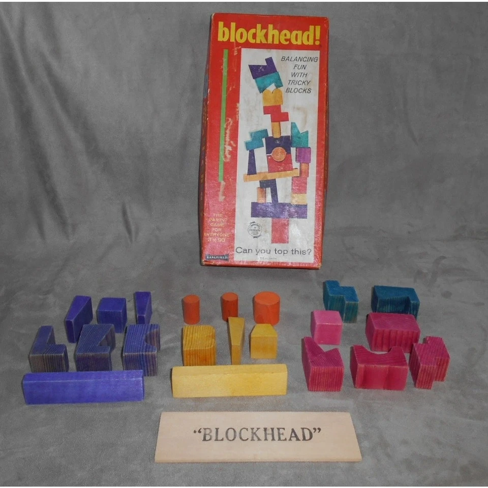 Vintage 1954 Blockhead! Saalfield Party Game Balancing Tricky Blocks - Image 2 of 4