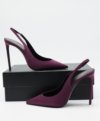 Saint Laurent YSL Zoe Heels 85 Silk Slingback Pump Burgundy EU 38 UK 5 US 8 7917