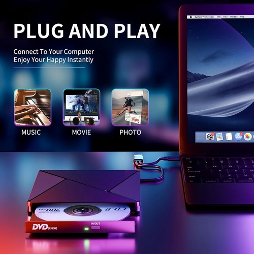 External CD/DVD Drive,Portable DVD Reader Writer ROM Drive,CD Burner2128 - Afbeelding 3 van 6