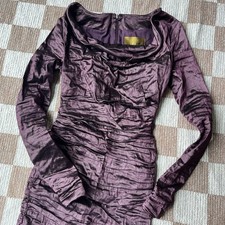 Y2K 90s Vintage Nicole Miller ruched bodycon purple dress long sleeve - size 0