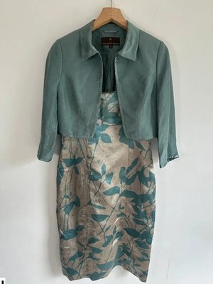 Fenn Wright Manson 10 silk dress and bolero set occasion teal turquoise beige