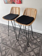 💜 Bar Rattan an metal Stools 2-Pack with Cushions  New