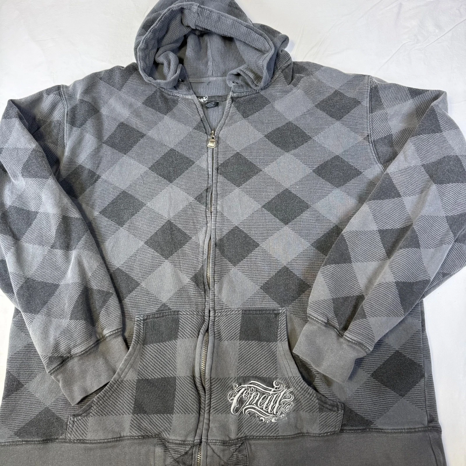Vintage O'Neill Surf Shop Full Zip Hoodie Gray Diamonds Men’s Size XXL
