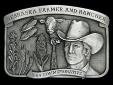 UE05146 VINTAGE 1984  NEBRASKA FARMER  RANCHER  COMMEMORATIVE BELT BUCKLE
