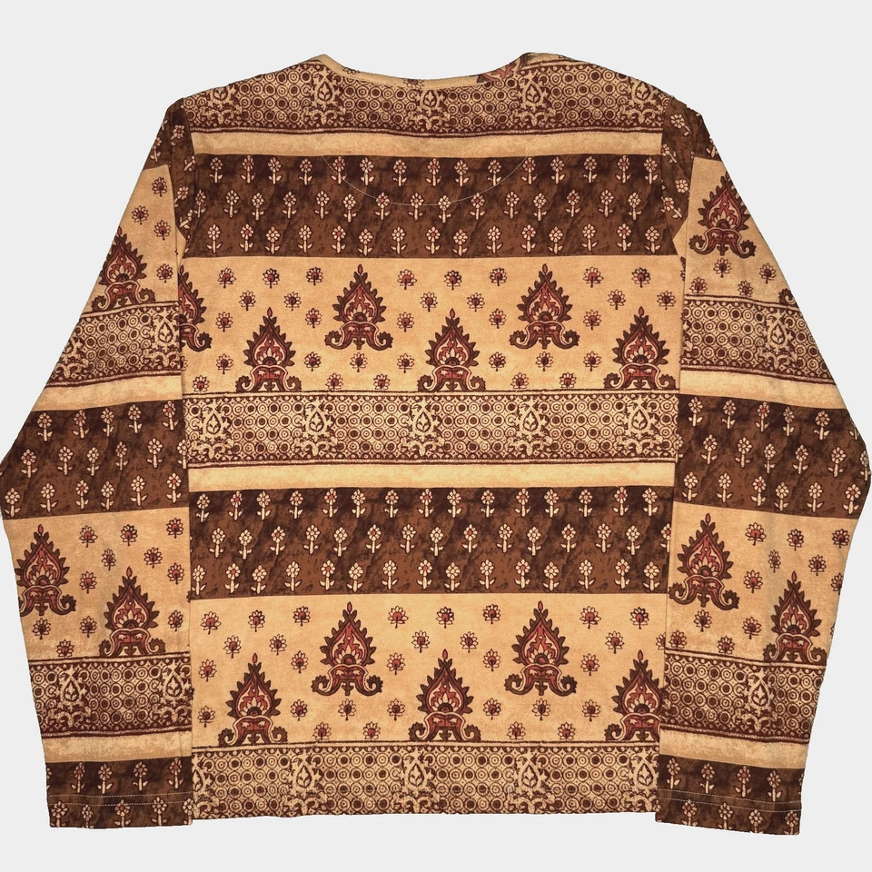 Camisa Laura Ashley Mujer Grande Bronceado Batik Rayas Joyas Victorianas Manga Larga Foto 2 de 4