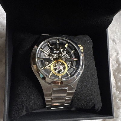 Bulova Maquina Skeleton Automatic Men's Watch Stainless Steel Silver Black