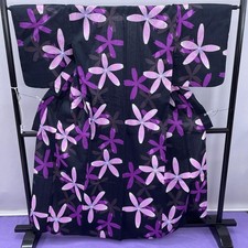 Uniqlo Floral Yukata Kimono Black Purple Used Japan