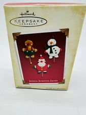 3 Joyful Jumping Jacks Hallmark Ornament Santa Snowman Gingerbread Pull Cord Toy
