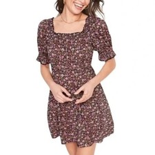 Old Navy Floral Puff-Sleeve Tiered Smocked Mini Swing Dress M Purple//Blue/Pink