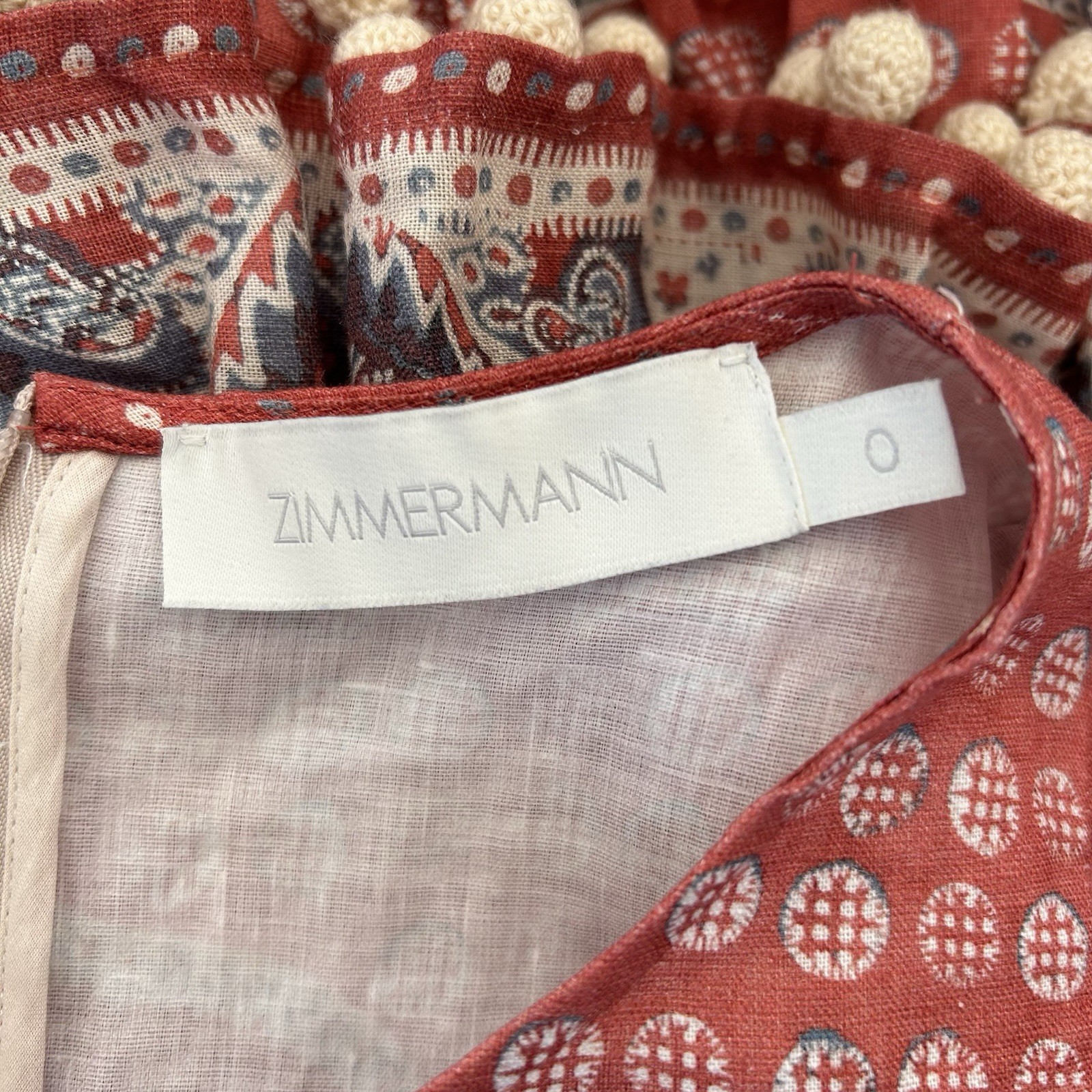 Zimmermann Vitali Tiered Hem Mini Dress Size 0 AU 8/US 4 Red Paisley Linen Belt